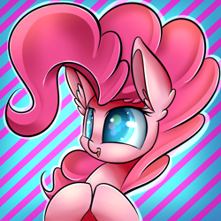 Size: 1000x1000 | Tagged: safe, artist:madacon, pinkie pie, earth pony, pony, bust, colored pupils, cute, diapinkes, ear fluff, female, hooves together, mare, open mouth, portrait, solo