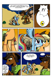 Size: 1024x1544 | Tagged: safe, artist:leon-z, derpibooru import, applejack, rainbow dash, oc, oc:saguaro root, earth pony, pegasus, pony, comic:appledash sour sweetness, appledash, black eye, bruised, comic, female, lesbian, rope marks, shipping