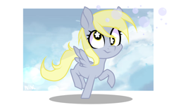 Size: 1280x768 | Tagged: safe, artist:kilka-chan-yana, derpy hooves, pegasus, pony, bubble, female, filly, smiling, solo, starry eyes, wingding eyes, younger