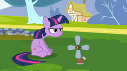 Size: 1054x591 | Tagged: safe, derpibooru import, screencap, twilight sparkle, unicorn twilight, pony, unicorn, hurricane fluttershy, anemometer, female, grumpy twilight, mare, sitting, solo, unamused