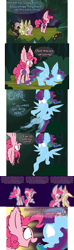 Size: 1200x4050 | Tagged: safe, artist:heir-of-rick, derpibooru import, fluttershy, pinkie pie, rainbow dash, windigo, aurora dash, comic, dialogue, flutterbat, miss pie's monsters, scared, species swap