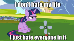 Size: 960x538 | Tagged: safe, derpibooru import, edit, edited screencap, screencap, twilight sparkle, unicorn twilight, pony, unicorn, hurricane fluttershy, anemometer, female, grumpy, grumpy twilight, image macro, mare, sitting, solo, text