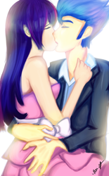 Size: 800x1287 | Tagged: safe, derpibooru import, flash sentry, twilight sparkle, human, eyes closed, female, flashlight, humanized, kissing, light skin, male, romantic, shipping, straight