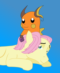 Size: 1092x1324 | Tagged: safe, artist:drummingmaggot, butterscotch, fluttershy, pegasus, pony, adorascotch, comb, cute, messy mane, pokémon, raichu, rule 63, rule63betes