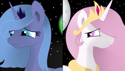 Size: 1280x720 | Tagged: safe, artist:willysalas, princess celestia, princess luna, alicorn, pony, s1 luna, sad