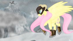 Size: 1920x1080 | Tagged: safe, artist:bluebrush09, fluttershy, dragon, pegasus, pony, dovahkiin, dovahshy, helmet, skyrim, solo, the elder scrolls