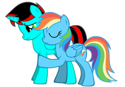 Size: 1470x1027 | Tagged: safe, artist:jawsandgumballfan24, derpibooru import, rainbow dash, oc, oc:jawsandgumballfan24, alicorn, pegasus, pony, pony creator, alicorn oc, canon x oc, comforting, eyes closed, female, hug, male, sad, shipping, straight, vector