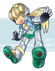 Size: 1275x1636 | Tagged: safe, artist:thegreatrouge, derpy hooves, robot, equestria girls, crossover, mighty no.9, solo