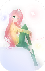 Size: 600x950 | Tagged: safe, artist:mehlyna, fluttershy, human, clothes, humanized, solo, sweater, sweatershy