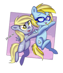 Size: 1309x1500 | Tagged: safe, artist:justpornoml, derpy hooves, oc, oc:cloud cuddler, pegasus, pony, chibi, cute, cutie mark, dusk, female, glasses, heart eyes, mouse cursor, one eye closed, simple background, tongue out, transparent background, wingding eyes