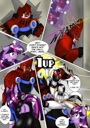 Size: 1240x1754 | Tagged: safe, derpibooru import, twilight sparkle, pony, awesome, clothes, comic, fight, flank, fourze, fourze-pony, gentaro kisaragi, kamen rider, kamen rider fourze, male, monster, punch, skirt, stallion, tail, tumblr, tumblr comic, zodiart