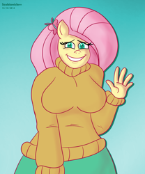 Size: 5000x6000 | Tagged: safe, artist:scobionicle99, fluttershy, anthro, absurd resolution, breasts, clothes, female, hootershy, solo, sweatershy