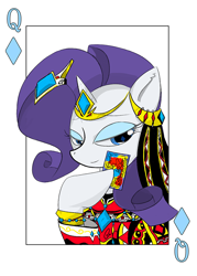 Size: 600x840 | Tagged: safe, artist:7doran, rarity, pony, unicorn, jewelry, lidded eyes, playing card, queen of diamonds, solo, tiara