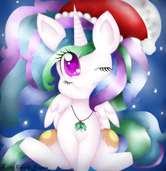 Size: 5056x5224 | Tagged: safe, artist:vegeta0777, princess celestia, alicorn, pony, absurd resolution, cute, cutelestia, hat, santa hat, solo