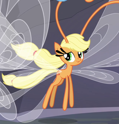 Size: 656x687 | Tagged: safe, screencap, applejack, breezie, it ain't easy being breezies, applebreezie, breeziefied, flying, outfit catalog, solo, species swap