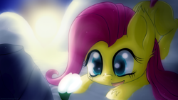 Size: 3200x1800 | Tagged: safe, artist:an-m, fluttershy, pegasus, pony, flower, solo, winter