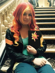Size: 2448x3264 | Tagged: safe, artist:whiscashgirl, sunset shimmer, human, clothes, cosplay, costume, irl, irl human, photo, uk ponycon
