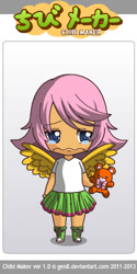 Size: 250x500 | Tagged: safe, fluttershy, equestria girls, chibi, chibi maker, crying, embarrassed, sad, teddy bear, wings