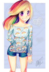 Size: 700x1031 | Tagged: dead source, safe, artist:shizuochan776, derpibooru import, rainbow dash, human, anorexia, humanized, nail polish, solo