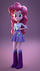 Size: 1080x1920 | Tagged: safe, artist:creatorofpony, pinkie pie, equestria girls, /mlp/, 3d, 3d model, boots, bracelet, clothes, clothes swap, jewelry, skirt, solo