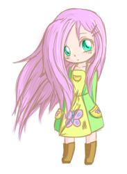 Size: 446x610 | Tagged: safe, artist:russiankolz, fluttershy, human, chibi, humanized, simple background, solo, white background