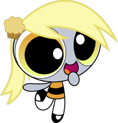 Size: 958x1000 | Tagged: safe, artist:phucknuckl, derpy hooves, cute, food, hairpin, muffin, powerpuffified, simple background, solo, the powerpuff girls, transparent background