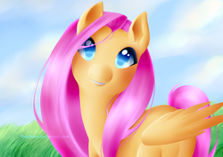 Size: 900x636 | Tagged: safe, artist:nephiam, fluttershy, pegasus, pony, female, looking at you, mare, solo