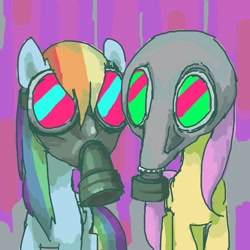 Size: 600x600 | Tagged: safe, artist:ume89s, derpibooru import, fluttershy, rainbow dash, pegasus, pony, female, gas mask, mare, mask