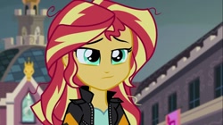 Size: 1100x618 | Tagged: safe, screencap, sunset shimmer, equestria girls, friendship games, frazzled hair, messy hair, solo, tired