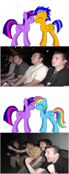 Size: 800x2000 | Tagged: safe, artist:mk513, derpibooru import, flash sentry, rainbow dash, twilight sparkle, pegasus, pony, pony creator, exploitable meme, female, flashlight, lesbian, male, meme, reaction, reaction guys, reaction image, shipping, straight, twidash