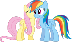 Size: 4000x2335 | Tagged: safe, artist:shutterflyyay, derpibooru import, fluttershy, rainbow dash, pegasus, pony, cute, daaaaaaaaaaaw, dashabetes, female, flutterdash, lesbian, nuzzling, raised hoof, shipping, shyabetes, simple background, transparent background, vector, wavy mouth