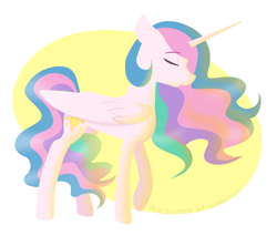 Size: 1280x1089 | Tagged: safe, artist:estrill, princess celestia, alicorn, pony, eyes closed, female, horn, mare, multicolored mane, solo, white coat