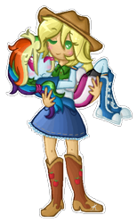 Size: 400x650 | Tagged: safe, artist:kikirdcz, derpibooru import, applejack, rainbow dash, equestria girls, appledash, carrying, female, lesbian, shipping, simple background, transparent background