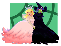 Size: 1280x970 | Tagged: safe, artist:cubbybatdoodles, derpy hooves, ditzy doo, twilight sparkle, human, female, glinda the good witch, horned humanization, humanized, lesbian, shipping, simple background, the wizard of oz, transparent background, twerpy, wicked witch of the west