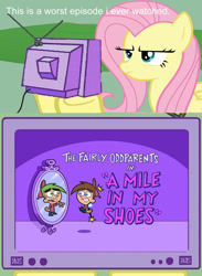 Size: 1146x1562 | Tagged: safe, fluttershy, a mile in my shoes, barely pony related, cosmo, grammar error, meme, mouthpiece, obligatory pony, op is a cuck, the fairly oddparents, timmy turner, tv meme