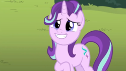 Size: 1600x900 | Tagged: safe, screencap, starlight glimmer, pony, a horse shoe-in, outdoors, smiling, solo