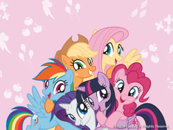 Size: 800x600 | Tagged: safe, derpibooru import, applejack, fluttershy, pinkie pie, rainbow dash, rarity, twilight sparkle, twilight sparkle (alicorn), alicorn, earth pony, pegasus, pony, unicorn, group hug, hug, mane six, official, smiling