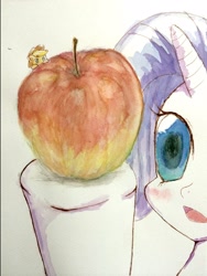 Size: 1840x2452 | Tagged: safe, artist:laurant, applejack, rarity, earth pony, pony, unicorn, apple, appletini, pixiv, traditional art, watercolor painting