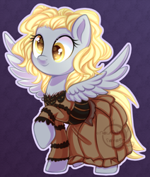 Size: 700x827 | Tagged: safe, artist:cabbage-arts, derpy hooves, pegasus, pony, alternate hairstyle, blonde, clothes, crossover, cute, derpabetes, dress, elegant, female, mare, smiling, solo, sweeney todd