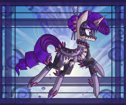 Size: 1060x888 | Tagged: safe, artist:raptor007, rarity, pony, unicorn, alternate hairstyle, clothes, gem, mask, solo