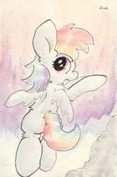 Size: 681x1023 | Tagged: safe, artist:slightlyshade, derpibooru import, rainbow dash, pegasus, pony, solo, traditional art