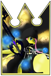 Size: 2000x3000 | Tagged: safe, artist:shadowtsuki12, fluttershy, pegasus, pony, badass, flutterbadass, keyblade, kingdom hearts, roxas