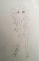 Size: 1728x2670 | Tagged: safe, artist:gemini dust453, sunset shimmer, human, equestria girls, monochrome, pencil drawing, solo, traditional art
