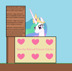 Size: 988x964 | Tagged: safe, princess celestia, alicorn, pony, 1000 hours in ms paint, bronybait, charity, cute, cutelestia, kissing, kissing booth, meta, ms paint, solo, vector