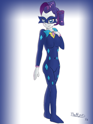 Size: 3000x4000 | Tagged: safe, artist:thealjavis, radiance, rarity, equestria girls, power ponies (episode), absurd resolution, alternate hairstyle, bedroom eyes, breasts, female, mask, power ponies, signature, solo, superhero