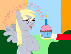 Size: 3264x2448 | Tagged: safe, artist:mrtheamazingdude, artist:mtad2, derpy hooves, human, cupcake, food, happy birthday mlp:fim, mlp fim's eighth anniversary, muffin, offscreen character, solo