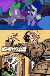 Size: 732x1108 | Tagged: safe, derpibooru import, spike, twilight sparkle, twilight sparkle (alicorn), alicorn, dragon, pony, adolf hitler, assassination, captain america, comic book meme, female, gun, mare, meme, red skull