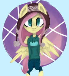 Size: 1024x1123 | Tagged: safe, artist:kyra--chan, fluttershy, pegasus, pony, semi-anthro, clothes, solo