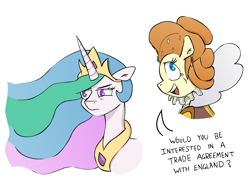 Size: 1778x1389 | Tagged: safe, artist:manual-monaro, princess celestia, alicorn, pony, civilization, civilization v, dialogue, disapproval, elizabeth i, england, simple background