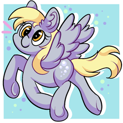 Size: 1000x1000 | Tagged: safe, artist:daddy-bones, derpy hooves, pegasus, pony, abstract background, cute, cutie mark, derpabetes, ear fluff, female, flying, mare, solo, spread wings, wings